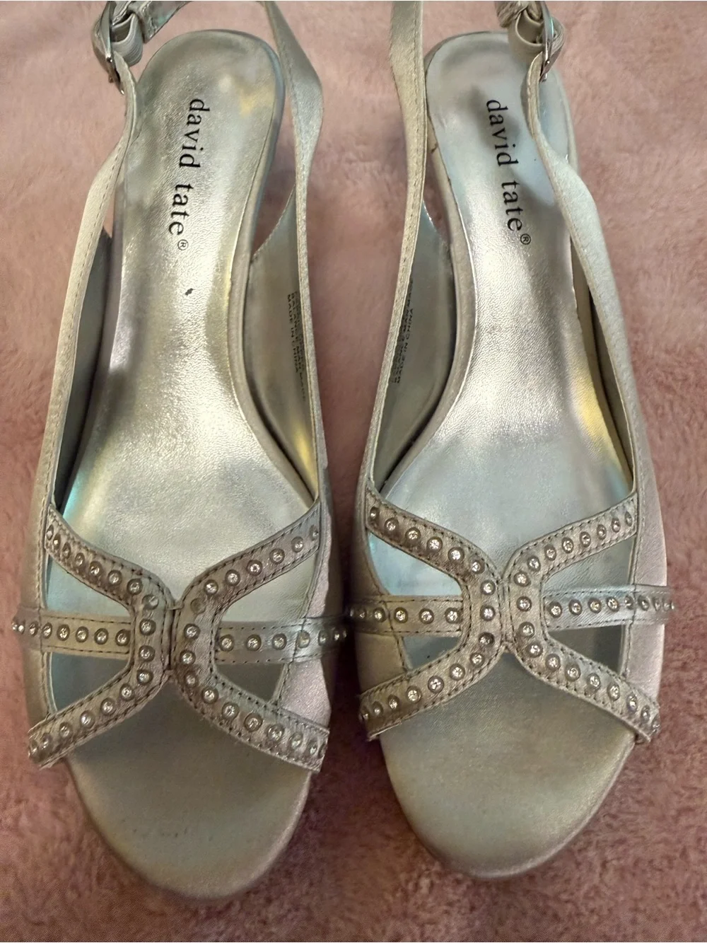 Davids Bridal Silver Embellished Slingback Sandals